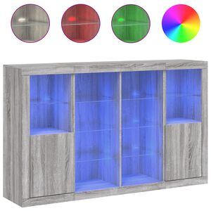 vidaXL Sk&auml;nkar med LED-belysning 3 st gr&aring; sonoma konstruerat tr&auml;