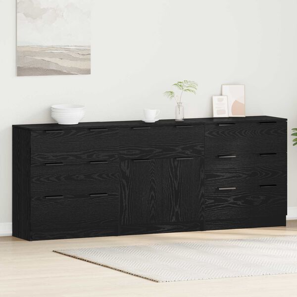 vidaXL Sideboard 3 pcs Svart Ek 181 x 30 x 70 cm Konstruerat tr&auml;