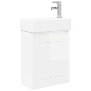 vidaXL Badrumsspegel med kran Vit h&ouml;gglans 45,5 x 22,5 x 84 cm