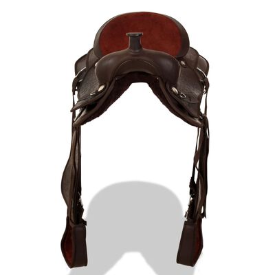vidaXL Westernsadel träns&halsband äkta läder 16" brun
