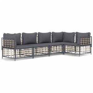 vidaXL Loungegrupp 5 delar med dynor antracit konstrotting