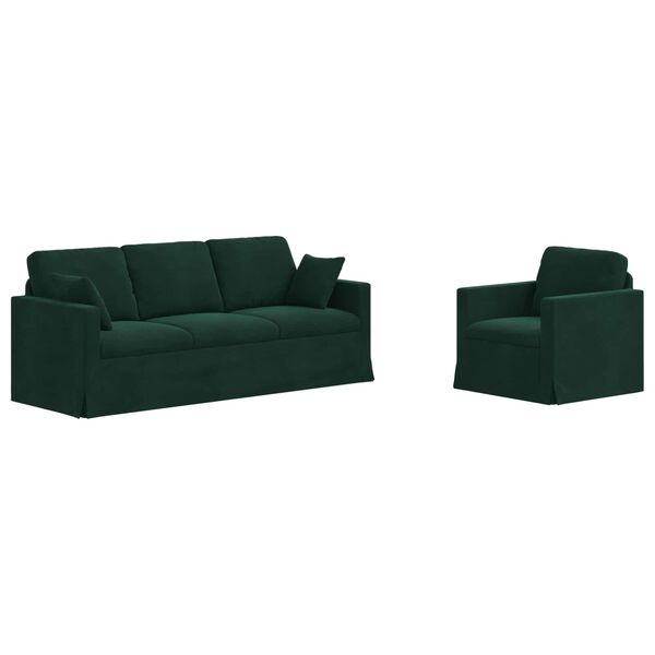 vidaXL Soffa 2 pcs M&ouml;rkgr&ouml;n 198 x 78 x 80 cm Sammet