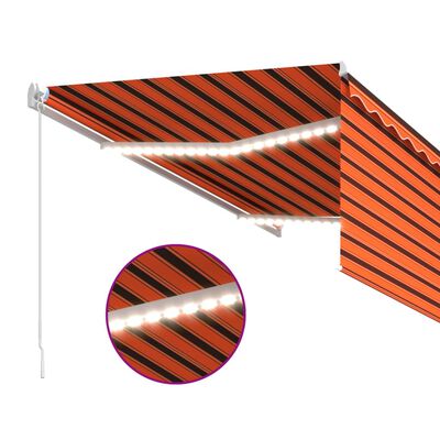 vidaXL Markis manuellt infällbar m. rullgardin LED 3x2,5 m orange/brun
