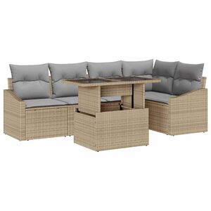 vidaXL Tr&auml;dg&aring;rdsoffset med kudde med lagring 6 pcs Beige och Ljusgr&aring;