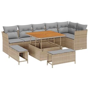 vidaXL Tr&auml;dg&aring;rdsoffset med kudde med lagring 9 pcs beige och ljusgr&aring;