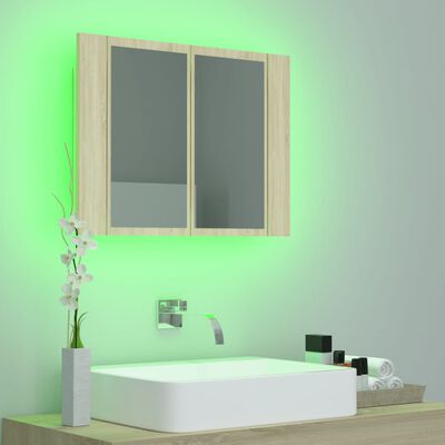 vidaXL Spegelskåp med LED sonoma-ek 60x12x45 cm akryl