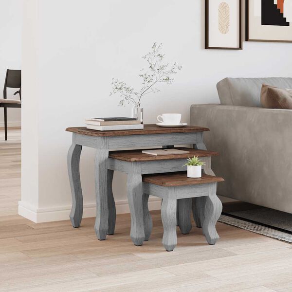 vidaXL Satsbord 3 delar massivt mahognytr&auml;