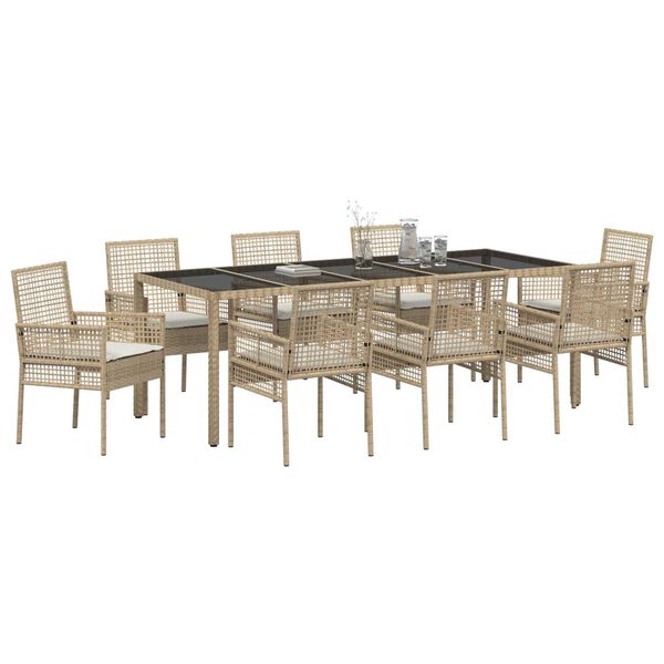 vidaXL Tr&auml;dg&aring;rdsm&ouml;belset 9 pcs Beige konstrotting