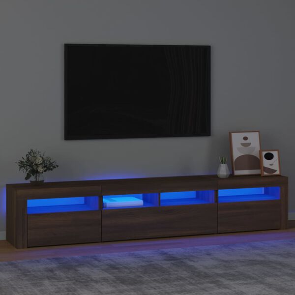 vidaXL Tv-b&auml;nk med LED-belysning brun ek 210x35x40 cm
