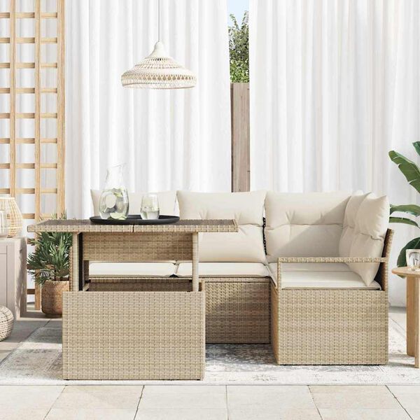 vidaXL Tr&auml;dg&aring;rdsoffset med lagring 5 pcs Beige Poly rattan