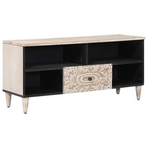 vidaXL TV-sk&aring;p med l&aring;da Vit 100 x 33,5 x 46 cm Massivt mangotr&auml;