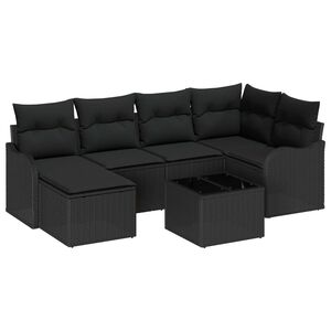 vidaXL Tr&auml;dg&aring;rdsoffset med kudde 7 pcs Svart Poly rattan