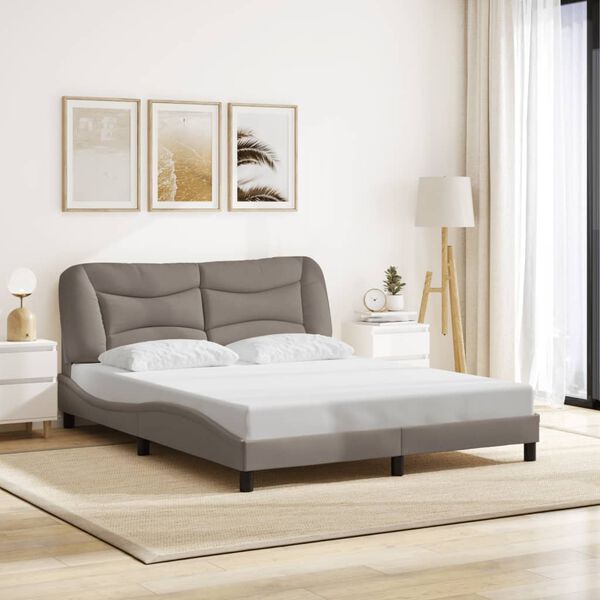 vidaXL Bed Frame with LED without Mattress "Hvar" Taupe 160x200 cm Fabric