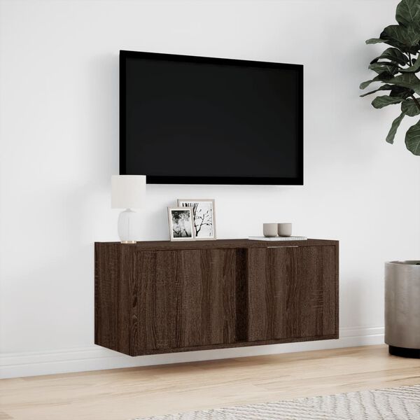 vidaXL V&auml;ggmonterad tv-b&auml;nk LED brun ek 80x31x35 cm