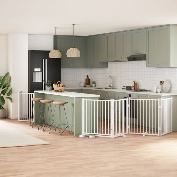 vidaXL Hundgrind med d&ouml;rr vikbar 10 paneler vit 800 cm poppel