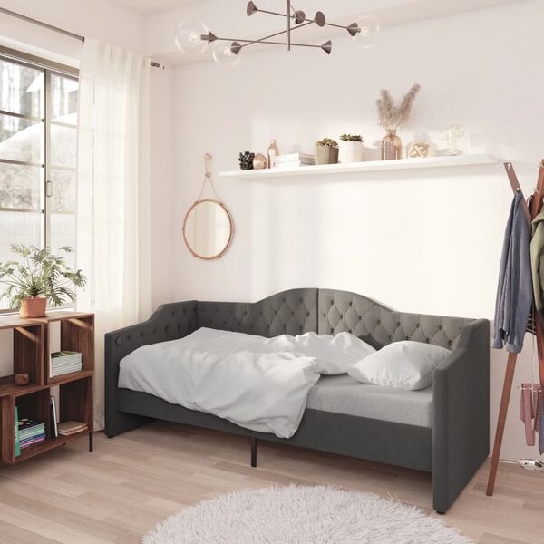 vidaXL Dagb&auml;dd med USB m&ouml;rkgr&aring; tyg 90x200 cm