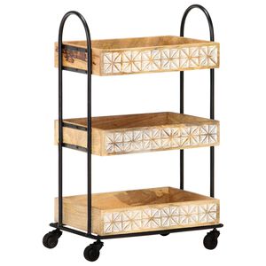 vidaXL Rullvagn med 3 hyllor 46x30x76 cm massivt mangotr&auml;
