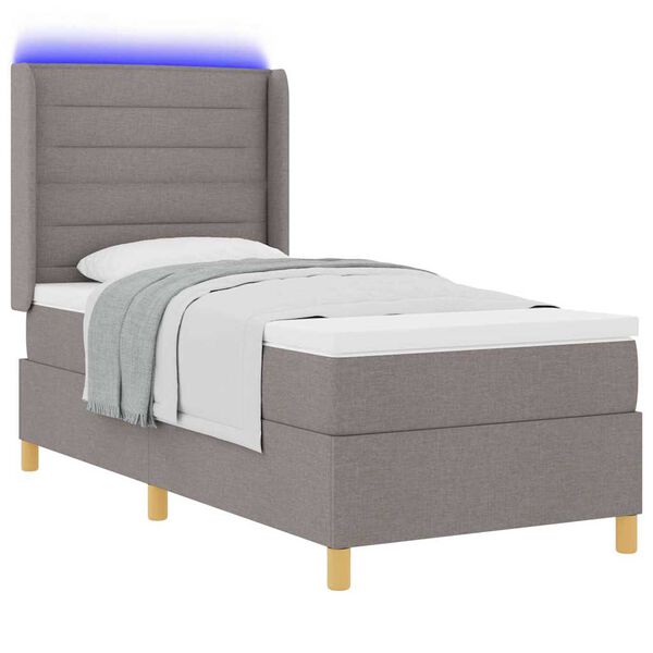 vidaXL B&auml;ddfj&auml;der med madrass med LED -remsljus Taupe 90 x 190 cm tyg