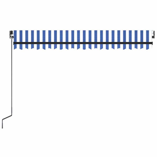 vidaXL Markis manuellt infällbar med LED 450x300 cm blå och vit