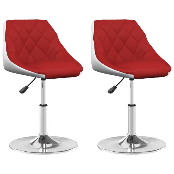 vidaXL Snurrbara matstolar 2 st vinr&ouml;d och vit konstl&auml;der