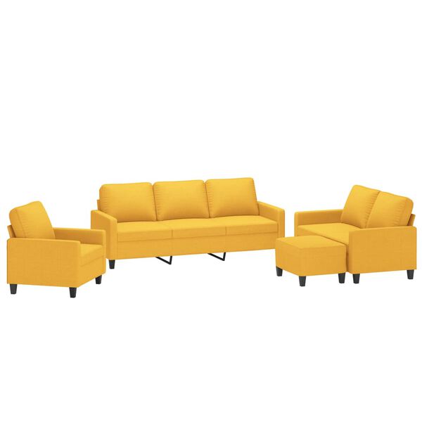 vidaXL Soffgrupp med dynor 4 delar Ljusgul tyg
