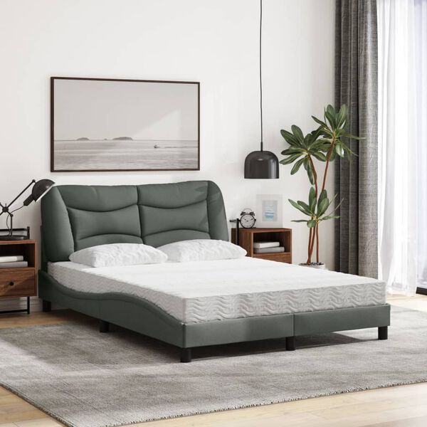 vidaXL Bed with Mattress "Hvar" Dark Grey 140x190 cm Fabric