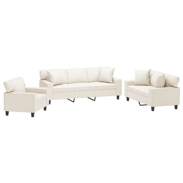 vidaXL Soffgrupp med kuddar&dynor 3 delar gr&auml;ddvit konstl&auml;der