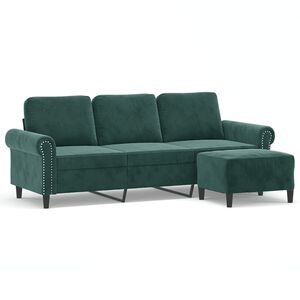 vidaXL 3-sitssoffa med fotpall m&ouml;rkgr&ouml;n 180 cm sammet