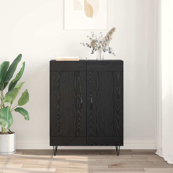 vidaXL Sideboard Svart Ek 69,5 x 34 x 90 cm Konstruerat tr&auml; och j&auml;rn