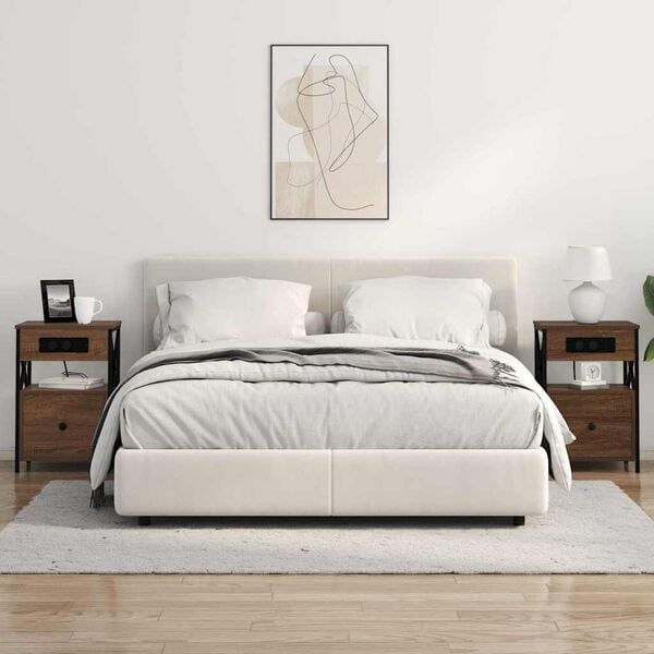 vidaXL Nattduksbord med l&aring;da Brun Ek 40 x 31 x 60 cm Konstruerat tr&auml;