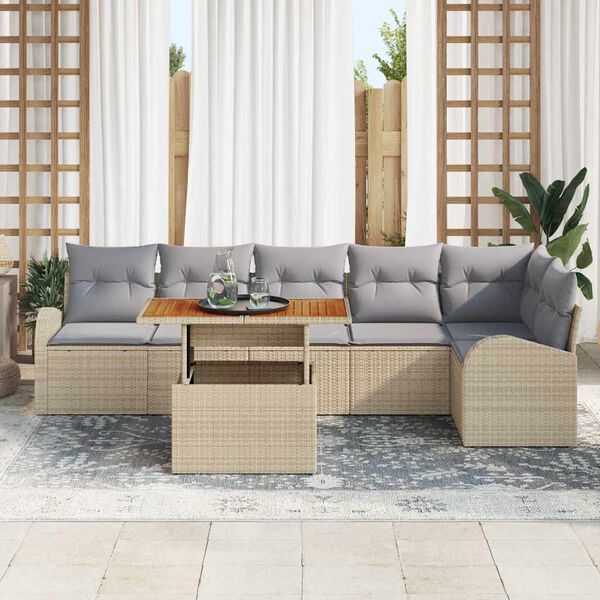 vidaXL Tr&auml;dg&aring;rdsoffset med lagring 7 pcs Beige Poly rattan