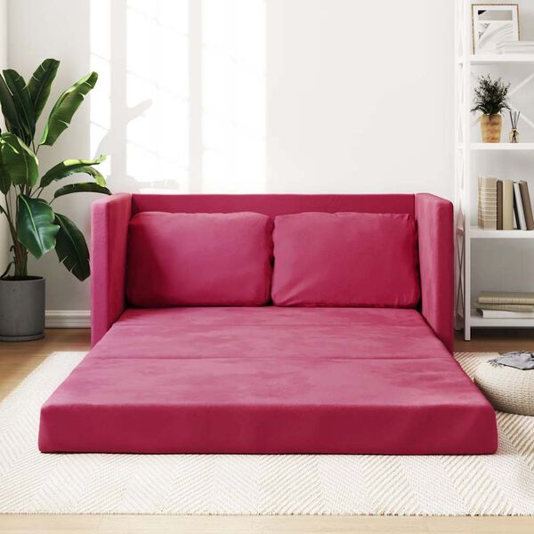 vidaXL Golvb&auml;ddsoffa 2-i-1 vinr&ouml;d 122x204x55 cm sammet