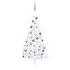 vidaXL Belyst halv plastgran med kulor vit 150 cm