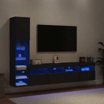 vidaXL Tv-bänk 4 delar LED svart konstruerat trä