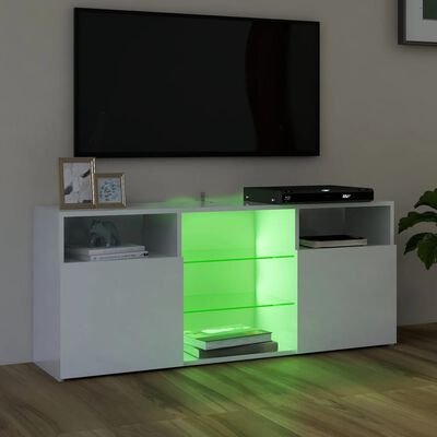 vidaXL TV-bänk med LED-belysning vit högglans 120x30x50 cm