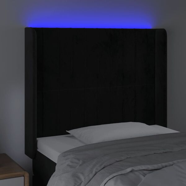vidaXL Sänggavel LED svart 83x16x118/128 cm sammet