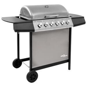 vidaXL Gasolgrill med 6 br&auml;nnare svart och silver