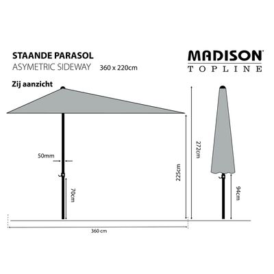 Madison Parasoll Asymmetric Sideway 360x220 cm grå PC15P014