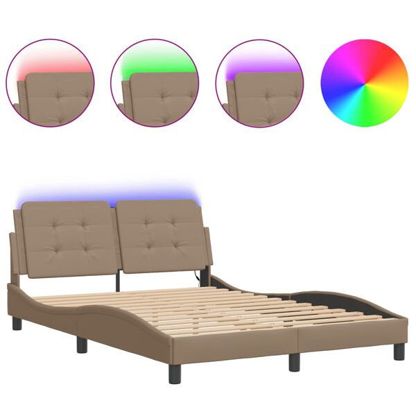vidaXL Bed Frame with LED without Mattress "Zadar" Cappuccino 140x190 cm