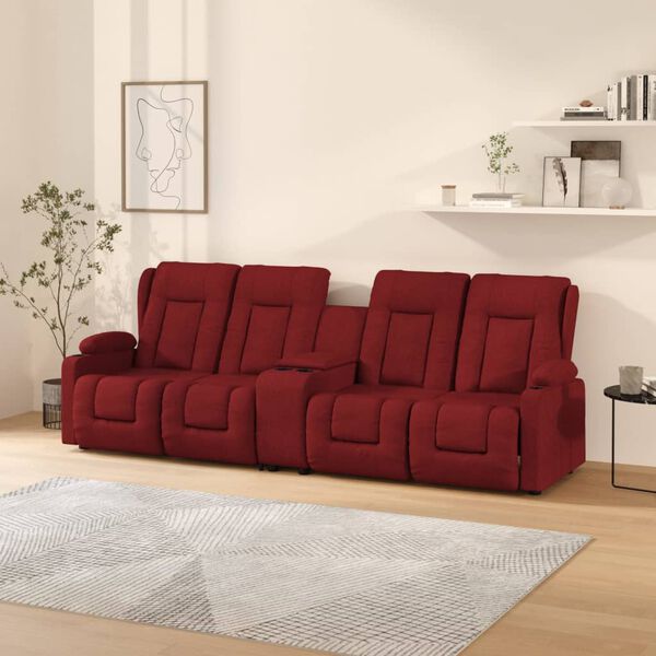 vidaXL Massagef&aring;t&ouml;lj med kopph&aring;llare 4-sits vinr&ouml;d tyg