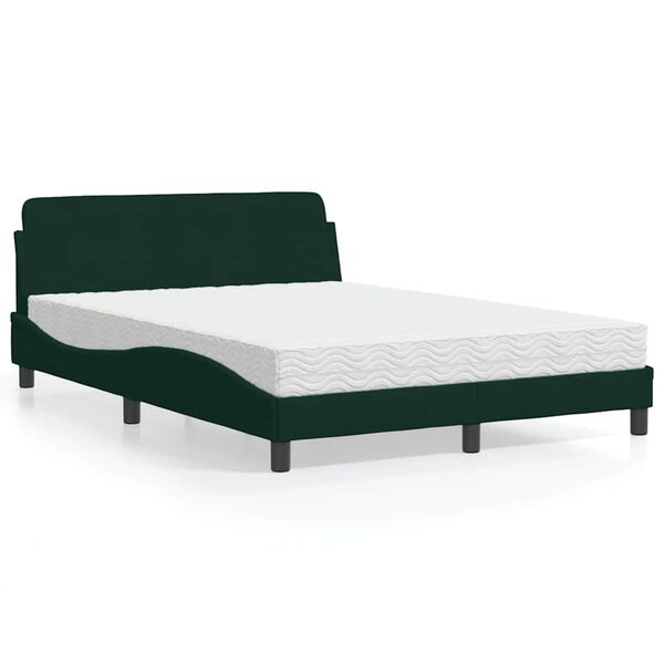 vidaXL Bed with Mattress "Dover" Dark Green 140x200 cm Velvet