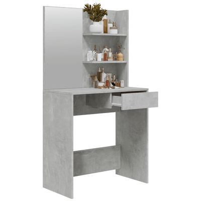 vidaXL Sminkbord med spegel betonggrå 74,5x40x141 cm