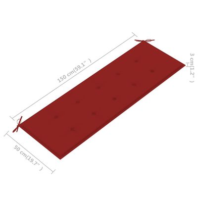 vidaXL Trädgårdsbänk med röd dyna 150 cm massiv teak