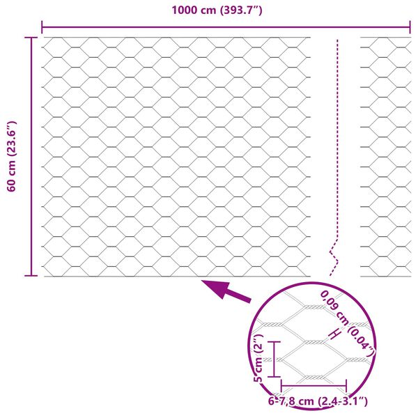 vidaXL Hexagonstängsel Grön 0.6 x 10 m Stål