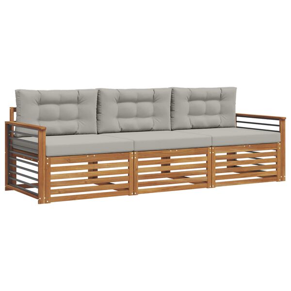 vidaXL Utomhussoffset med kudde 3 pcs Naturlig och Ljus Gr&aring;