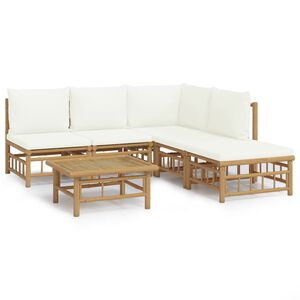 vidaXL Loungegrupp 6 delar gr&auml;ddvita dynor bambu
