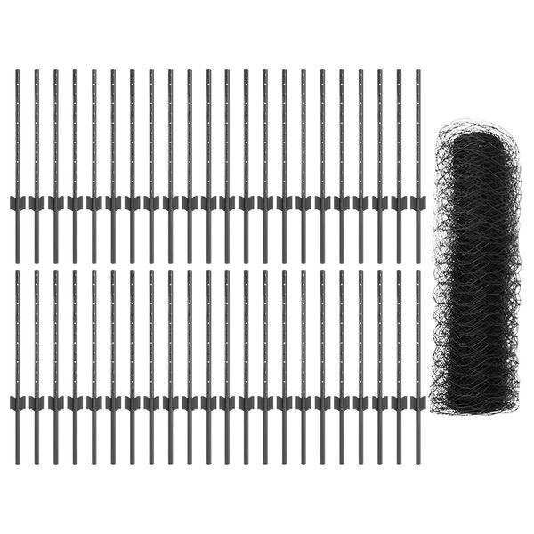 vidaXL St&auml;ngsel med stolpe Gr&aring; 0,5 x 100 m St&aring;l och PVC