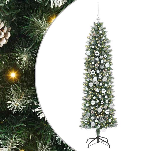 vidaXL Konstgjort smalt jultr&auml;d med 300 LED-lampor Gr&ouml;n och Vit 180 cm
