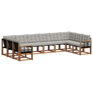 vidaXL Utomhussoffset med kudde 10 pcs Naturlig och Ljus Gr&aring;