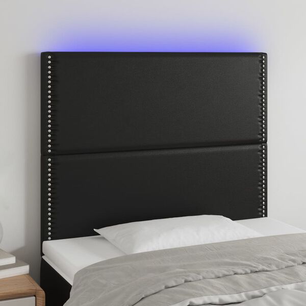 vidaXL S&auml;nggavel LED svart 90x5x118/128 cm konstl&auml;der